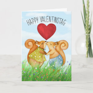 German Valentine's Day Romantic Squirrels Heart Holiday Card