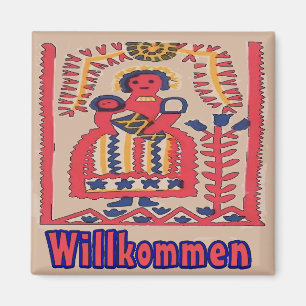 German Welcome Folk Mother and Child Magnet