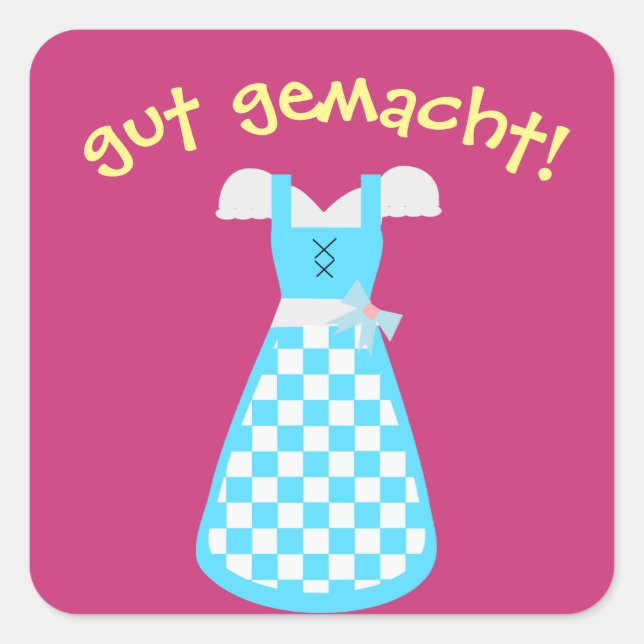 German "Well Done" Sticker with Dirndl (Front)
