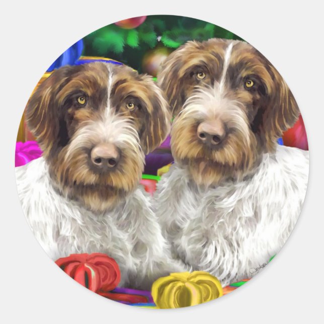 German WH Pointer Open Gifts Christmas Classic Round Sticker (Front)