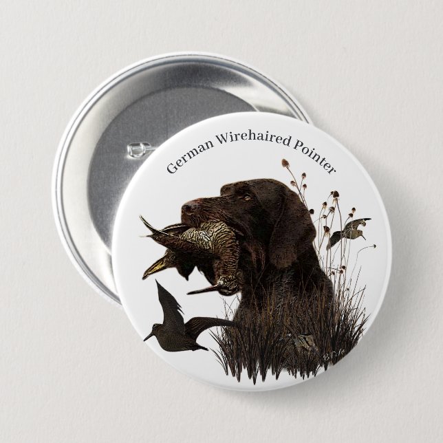 German Wirehaired Pointer 7.5 Cm Round Badge (Front & Back)