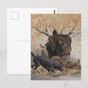 German Wirehaired Pointer , Autumn hunting Postcard