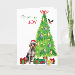 German Wirehaired Pointer, Bird and Christmas Tree Holiday Card