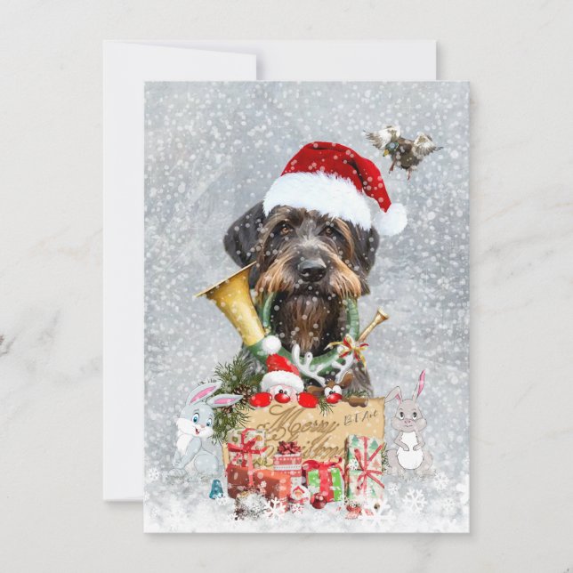 German Wirehaired Pointer, Boar Hunting    Card (Front)