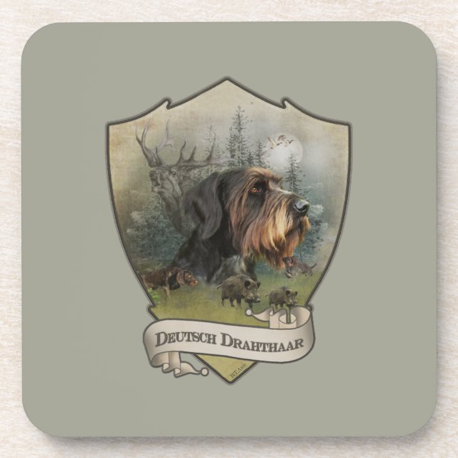 German Wirehaired Pointer, Boar Hunting    Coaster (Front)