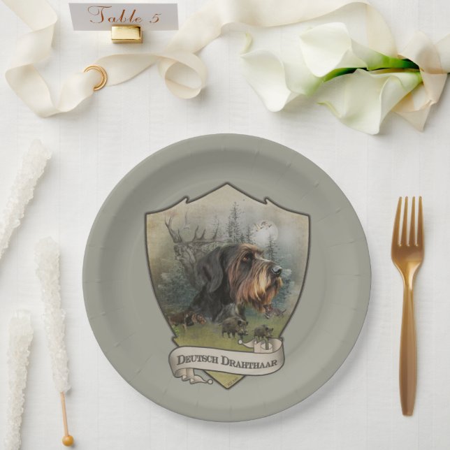 German Wirehaired Pointer, Boar Hunting  Paper Plate (Wedding)