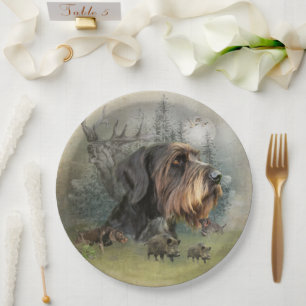 German Wirehaired Pointer, Boar Hunting   Paper Plate