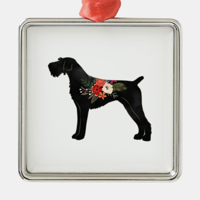 German Wirehaired Pointer Boho Floral Silhouette Metal Ornament (Front)