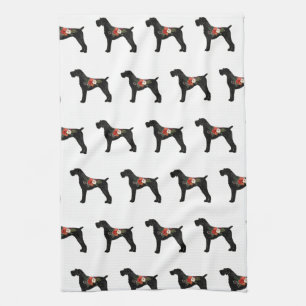 German Wirehaired Pointer Boho Floral Silhouette Tea Towel