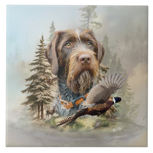 German Wirehaired Pointer Ceramic Tile (Front)