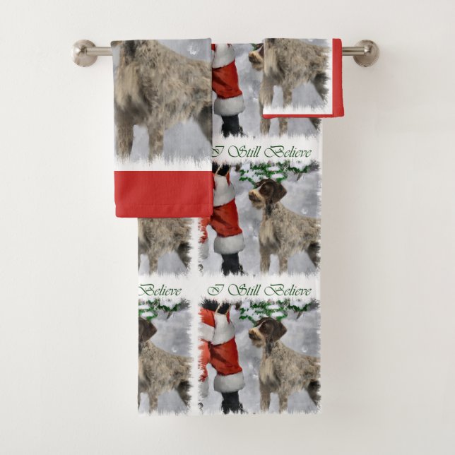 German Wirehaired Pointer Christmas Bath Towel Set (Insitu)