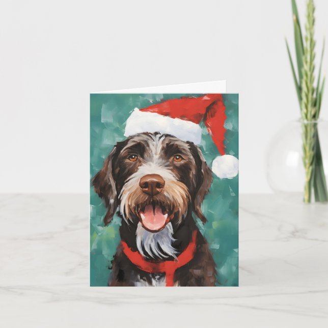 German-Wirehaired-Pointer Christmas brush painting Card (Front)