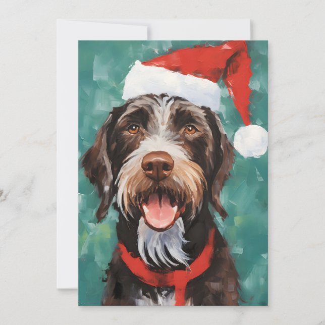 German-Wirehaired-Pointer Christmas brush painting Holiday Card (Front)