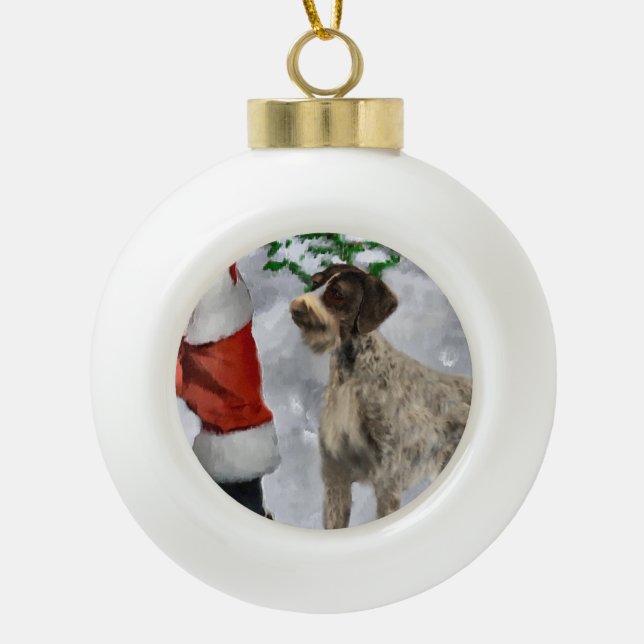 German Wirehaired Pointer Christmas Ceramic Ball Christmas Ornament (Front)