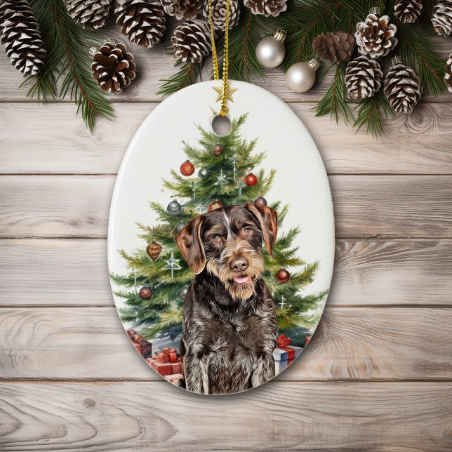 German Wirehaired Pointer Dog Christmas Ceramic Ornament (Creator Uploaded)