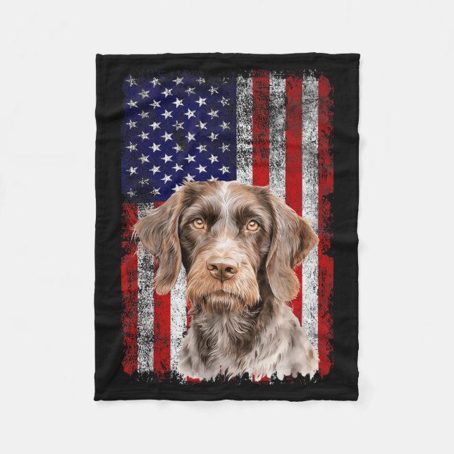 German Wirehaired Pointer Dog Lover US Flag 4th of Fleece Blanket (Front)