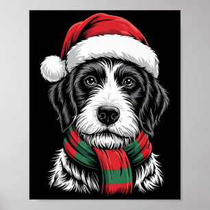 German Wirehaired Pointer Dog Santa Hat Scarf Xmas Poster