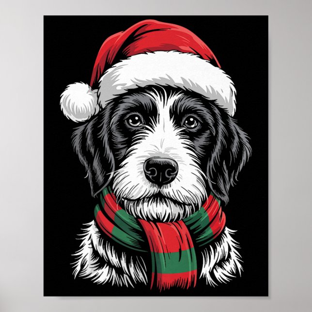 German Wirehaired Pointer Dog Santa Hat Scarf Xmas Poster (Front)