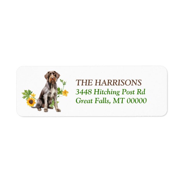 German Wirehaired Pointer Dog Sunflower Wreath Return Address Label (Front)