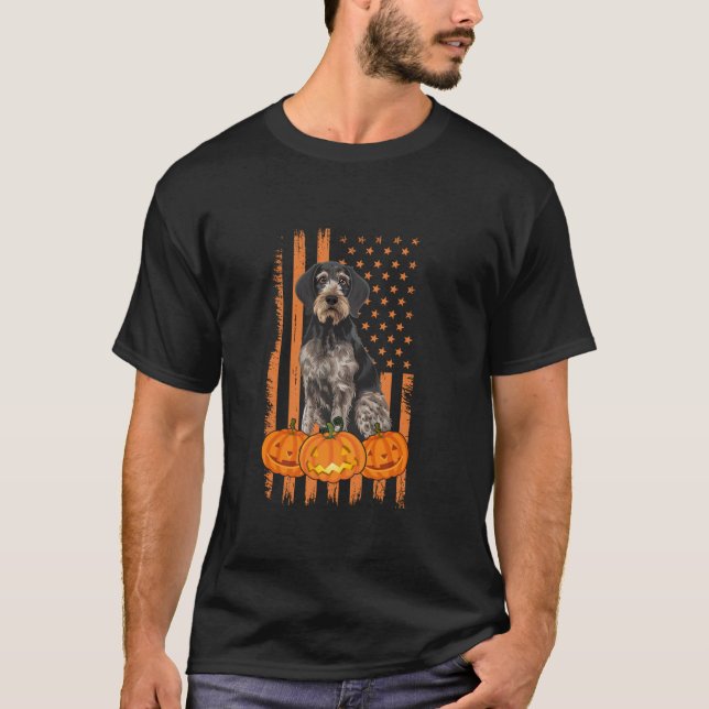 German Wirehaired Pointer Dog USA Flag Patriotic H T-Shirt (Front)