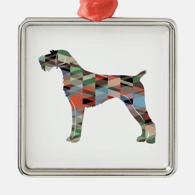 German Wirehaired Pointer Geo Silhouette Plaid Metal Ornament (Front)