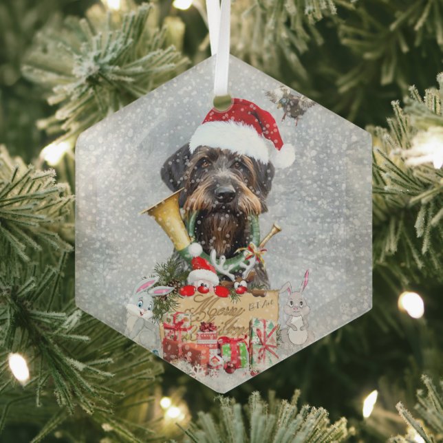 German Wirehaired Pointer Glass Tree Decoration (Insitu)