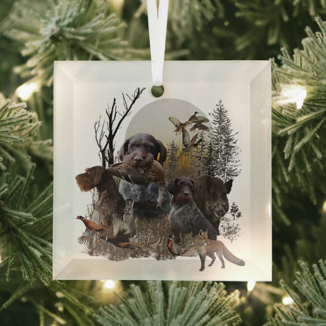 German Wirehaired Pointer Glass Tree Decoration (Insitu)