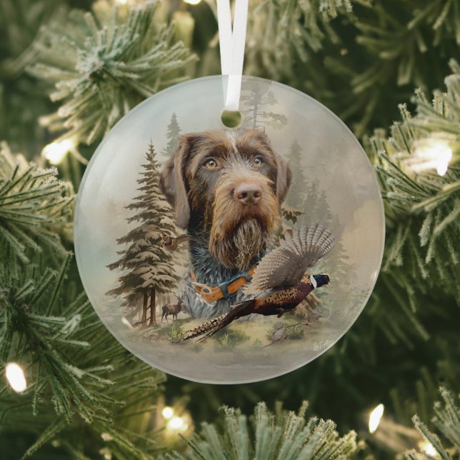 German Wirehaired Pointer Glass Tree Decoration (Insitu)