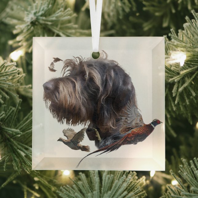 German Wirehaired Pointer   Glass Tree Decoration (Insitu)