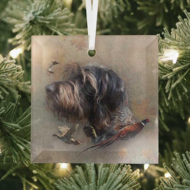 German Wirehaired Pointer   Glass Tree Decoration (Insitu)