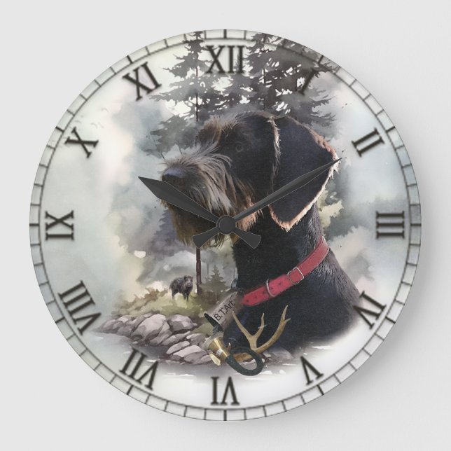 German Wirehaired Pointer, GWP Large Clock (Front)