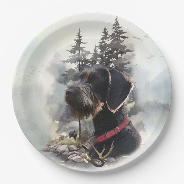 German Wirehaired Pointer, GWP Paper Plate (Front)