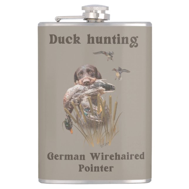 German Wirehaired Pointer hunting a duck  Flask (Front)