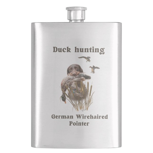 German Wirehaired Pointer hunting a duck  Flask (Front)