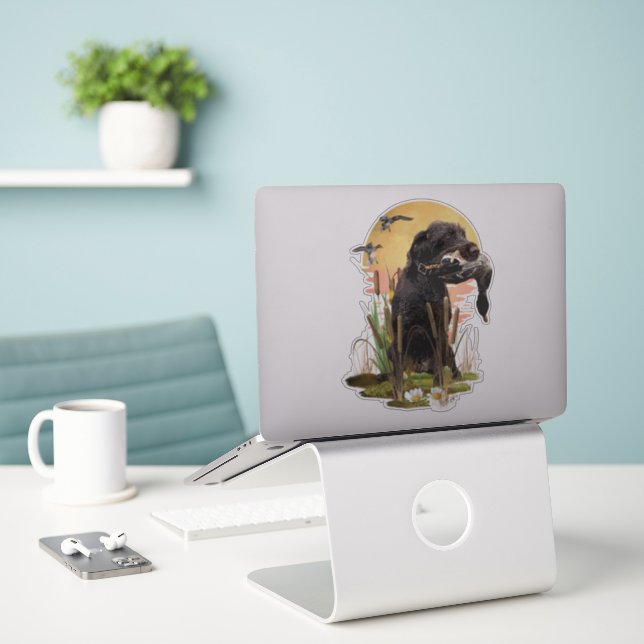 German Wirehaired Pointer hunting a duck Sticker (Laptop On Desk)