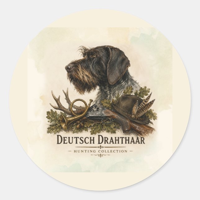 German Wirehaired Pointer – Hunting Collection Classic Round Sticker (Front)