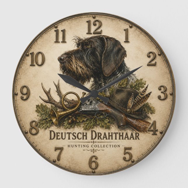 German Wirehaired Pointer – Hunting Collection Large Clock (Front)