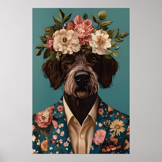 German Wirehaired Pointer In Suit Poster, German Poster (Front)