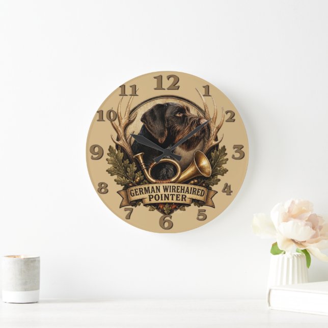 German Wirehaired Pointer Large Clock (Home)