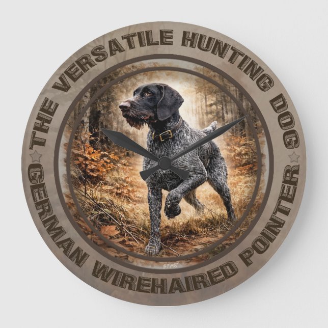 German Wirehaired Pointer Large Clock (Front)