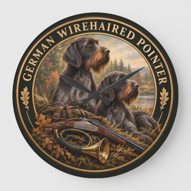 German Wirehaired Pointer Large Clock (Front)