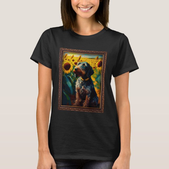 German Wirehaired Pointer Painting Sunflower Flowe T-Shirt (Front)