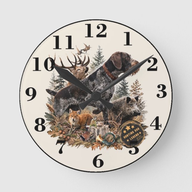 German Wirehaired Pointer Round Clock (Front)