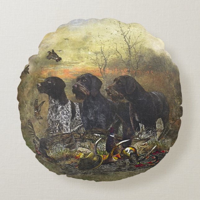 German Wirehaired Pointer    Round Cushion (Front)