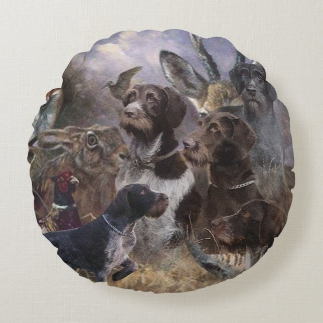  German Wirehaired Pointer Round Cushion (Front)