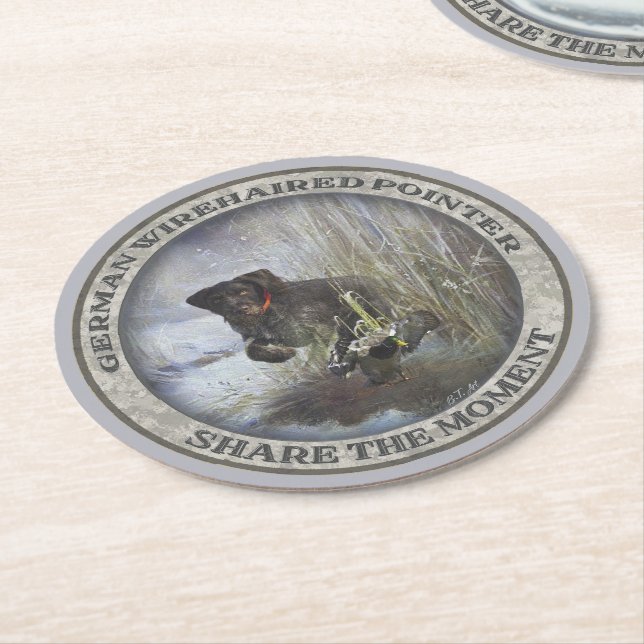  German Wirehaired Pointer Round Paper Coaster (Angled)