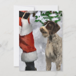 German Wirehaired Pointer Santa Christmas Card