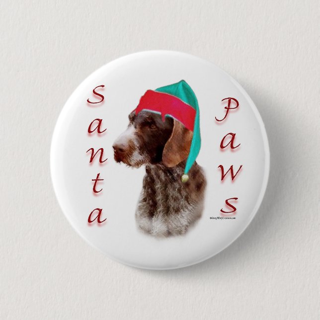 German Wirehaired Pointer Santa Paws 6 Cm Round Badge (Front)