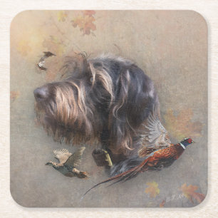 German Wirehaired Pointer   Square Paper Coaster