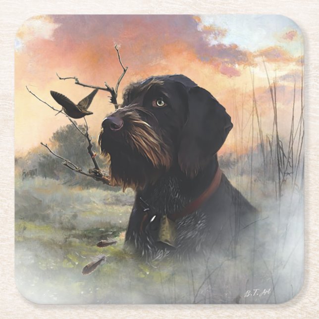 German Wirehaired Pointer Square Paper Coaster (Front)